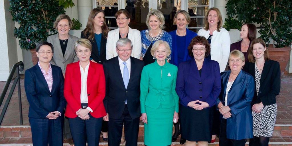 Kevin Rudd with the women in his new Cabinet and Governor-General Quentin Bryce (to his right).