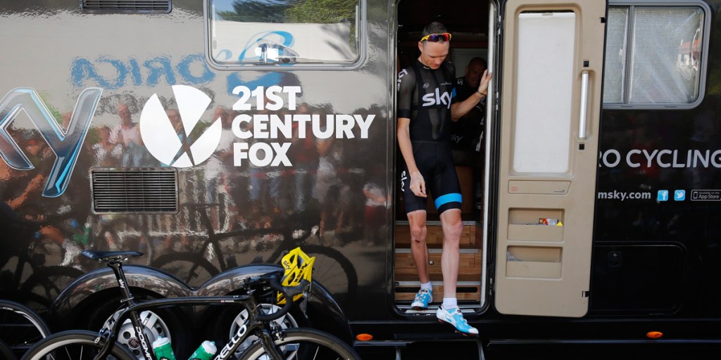 Sky procycling team rider Christopher Froome arrives for a training session during a Tour de France rest day.