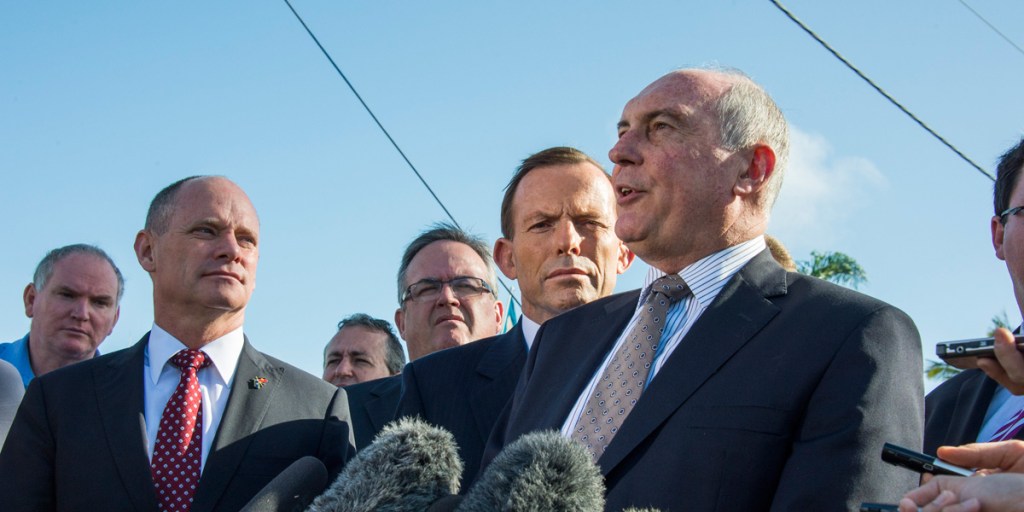 Warren Truss speaks to the media earlier this month at an Opposition announcement of funding for the Bruce Highway upgrade.