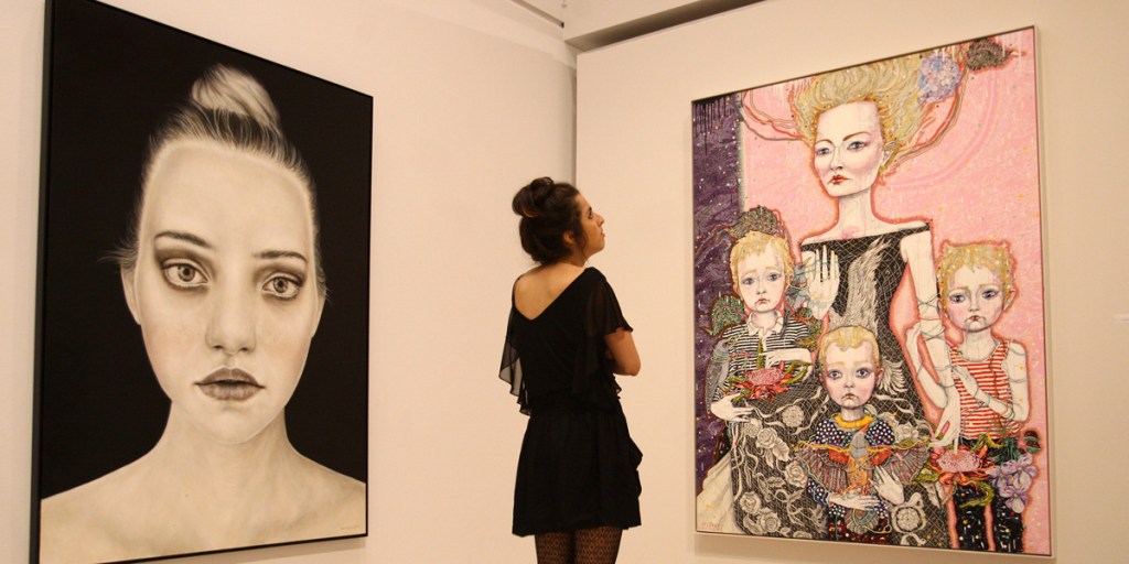 Matt Doust's portrait of Gemma Ward (left) hangs at the Art Gallery of NSW in 2011.