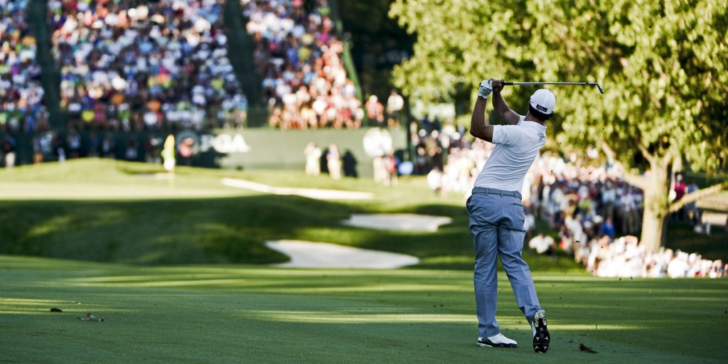 Scott fires into the 18th green