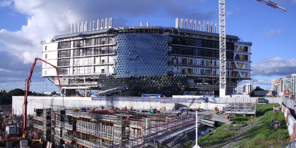 The SAHMRI facade is still a work in progress. Photo: Woods Bagot