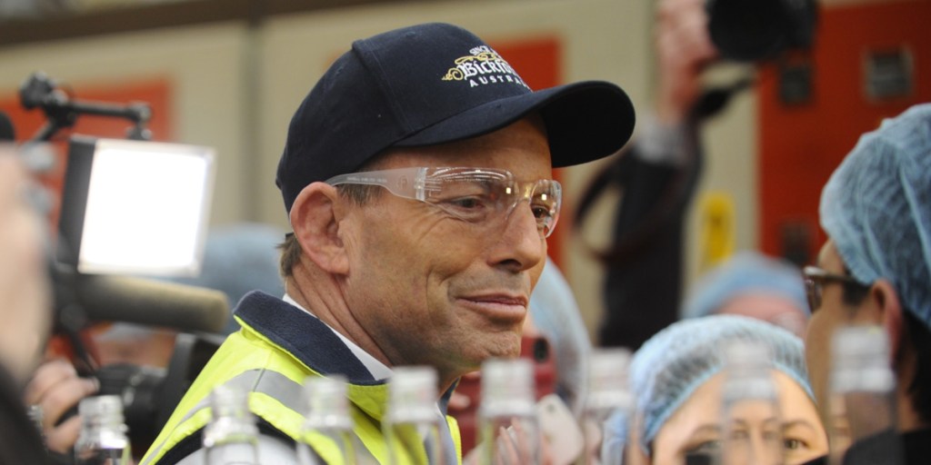 Tony Abbott at the Bickford's beverage factory in Adelaide this morning.