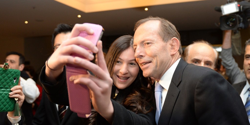 Coalition leader Tony Abbott campaigning in Sydney's western suburbs yesterday.