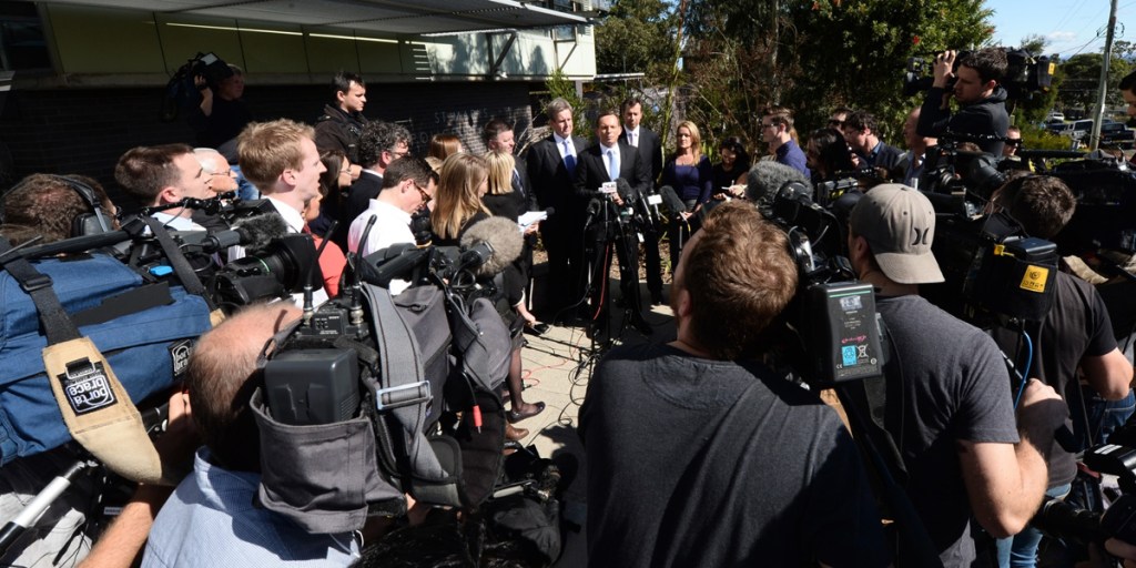 Tony Abbott at St Mary's Police Station in Sydney this morning.