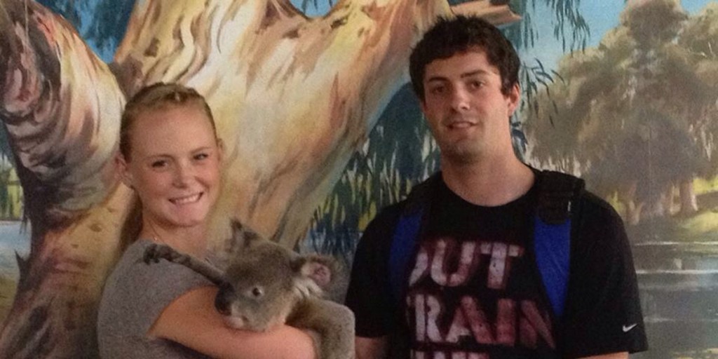 Murdered Australian baseballer Chris Lane (right) with his girlfriend Sarah Harper.