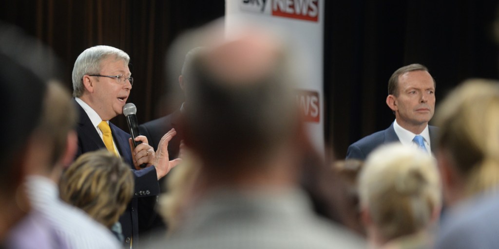 Kevin Rudd and Tony Abbott among the people at last night's debate in Brisbane.