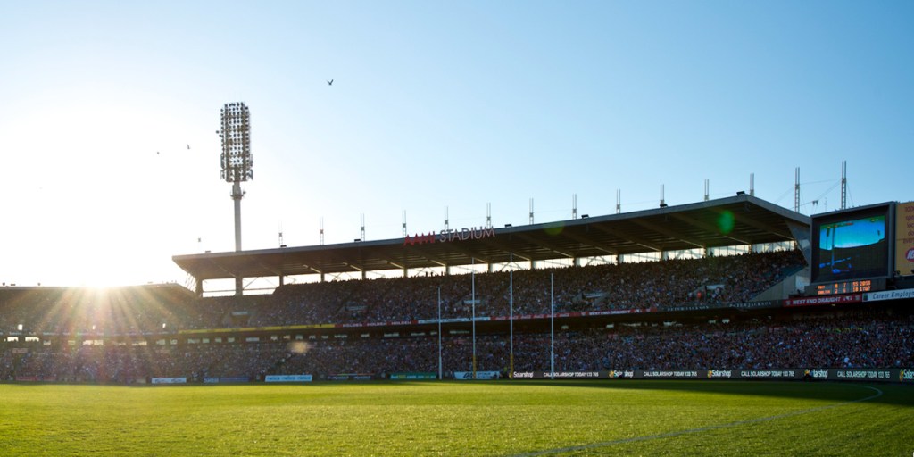 The sun sets on AAMI Stadium Saturday evening
