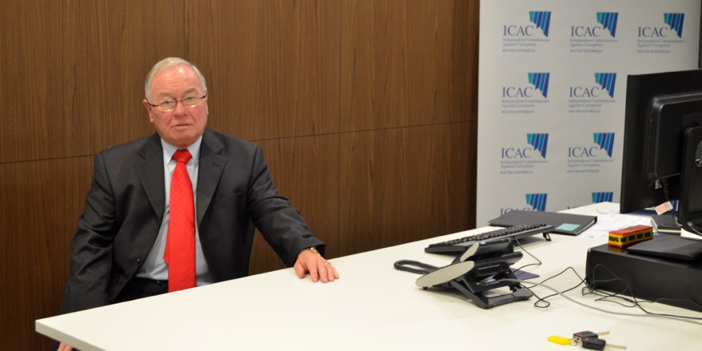 Commissioner Bruce Lander in his makeshift office this morning.
