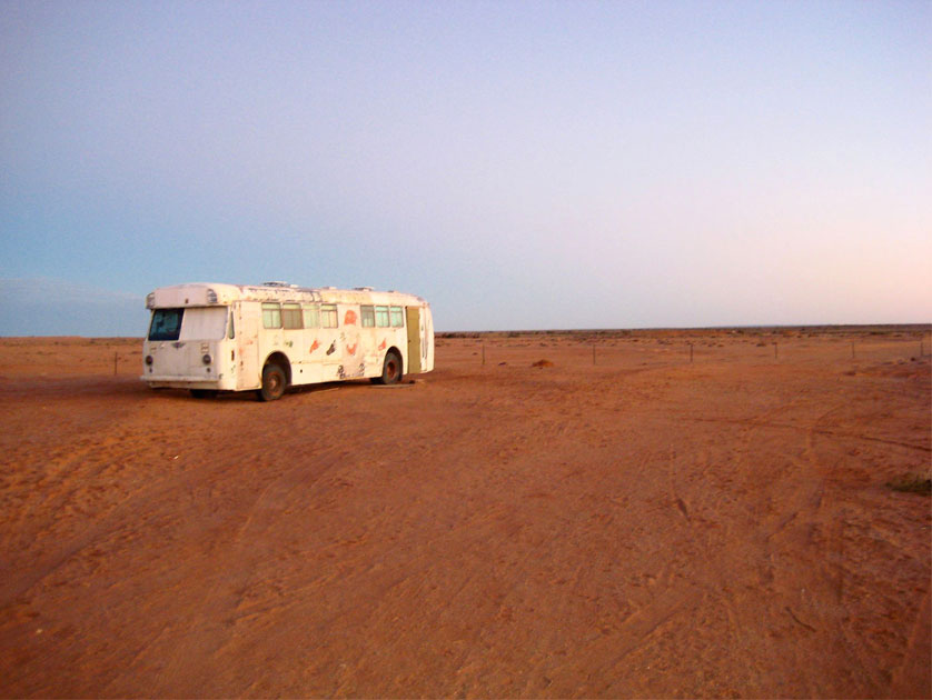 William Creek, lonely bus at sunrise by Rebecca White