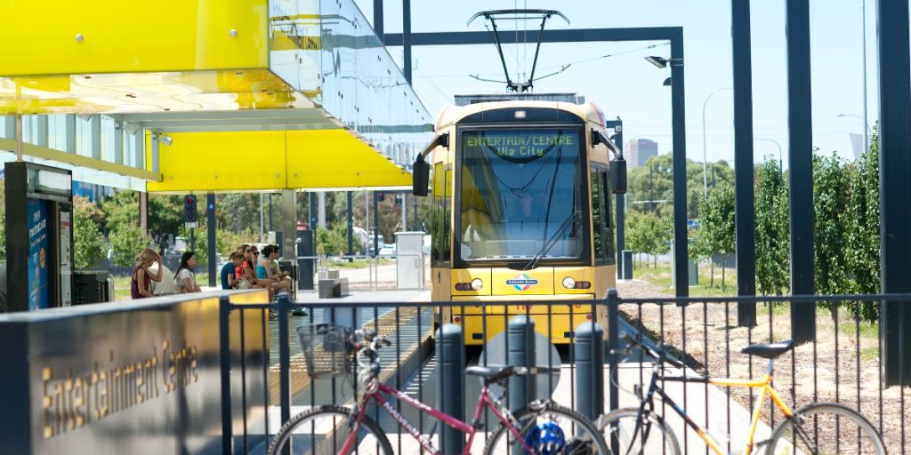 The Entertainment Centre tram stop. Photo: Nat Rogers/InDaily