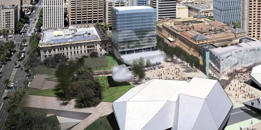 The redeveloped Festival Centre Plaza, as envisaged in the 2011 Adelaide Festival Centre masterplan.