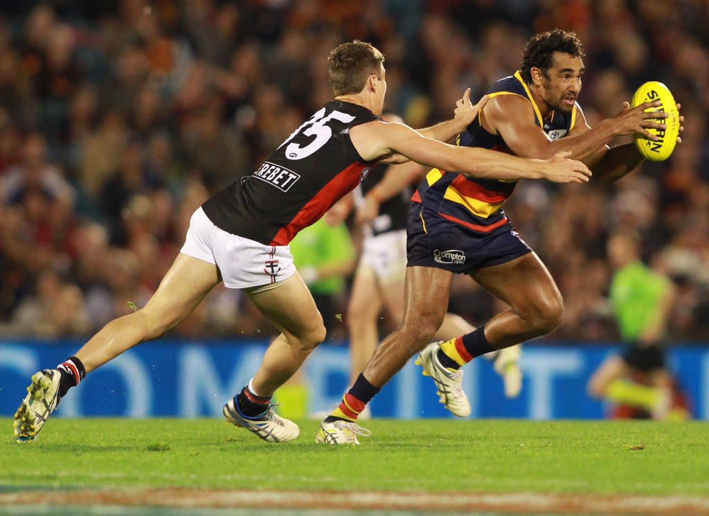 St Kilda's Jamie Cripps and Adelaide's Richard Tambling