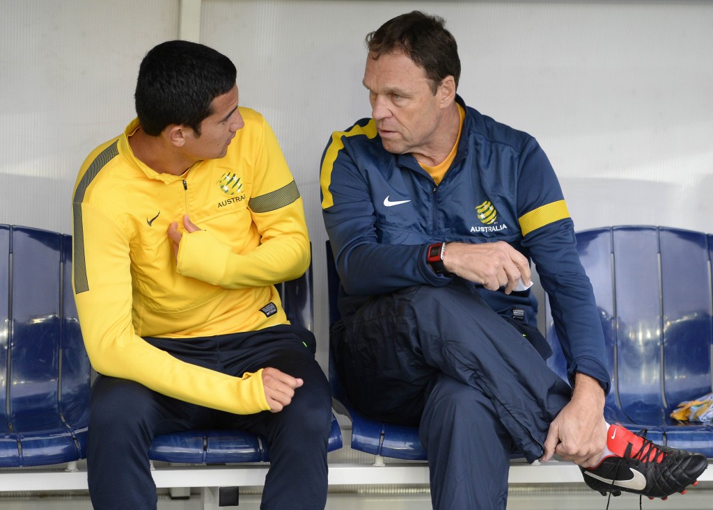 Cahill with recently sacked coach Holger Osieck