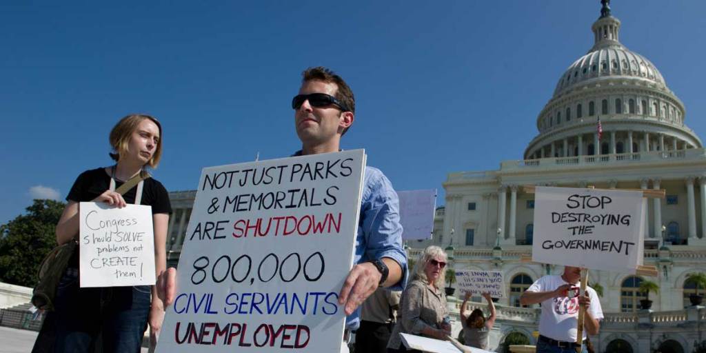 Federal workers demonstrate against the government shutdown in front of the US Capitol in Washington earlier this month.