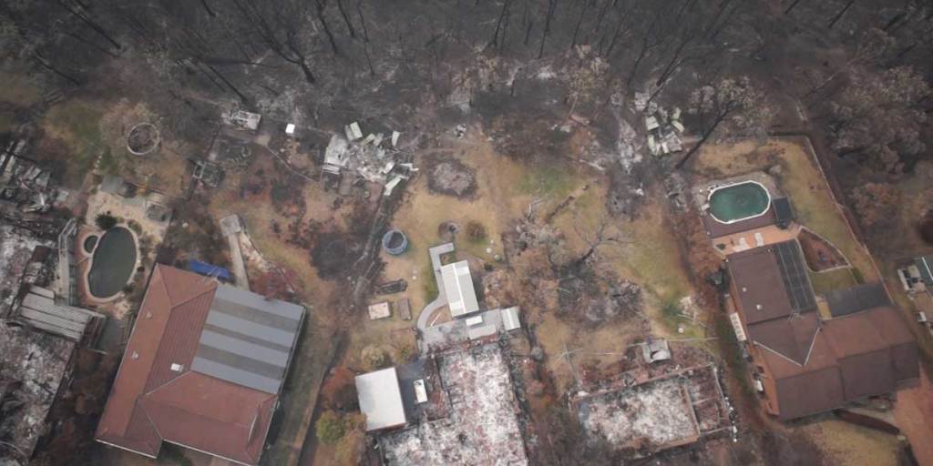An image taken by a drone of the aftermath of the devastating bushfires over Single Ridge Road, Yellow Rock, in the Blue Mountains last week.