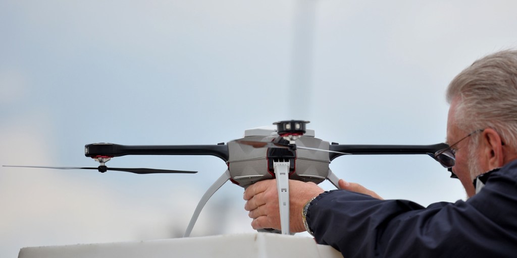 A technician prepares an unmanned surveillance drone at the Defence and Security Equipment International arms fair in London last month.