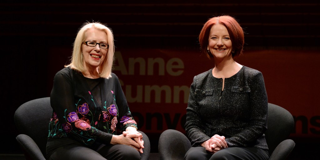Former Prime Minister Julia Gillard (right) with author Anne Summers at the Sydney Opera House last night.