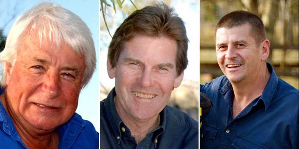 From left: ABC pilot Gary Ticehurst, veteran ABC reporter Paul Lockyer and cameraman John Bean, who died when their helicopter came down near Lake Eyre in South Australia in August 2011.