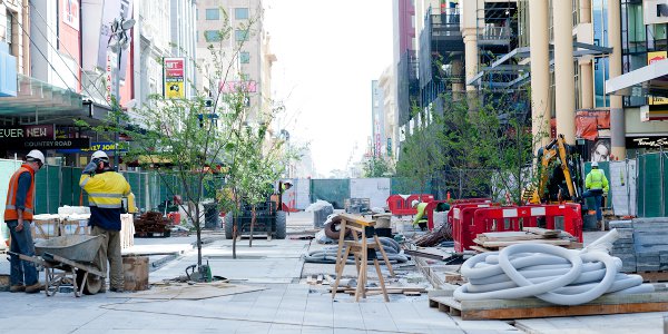 The redevelopment in progress, include new plantings, pavers and underground services. Photo: Nat Rogers/InDaily