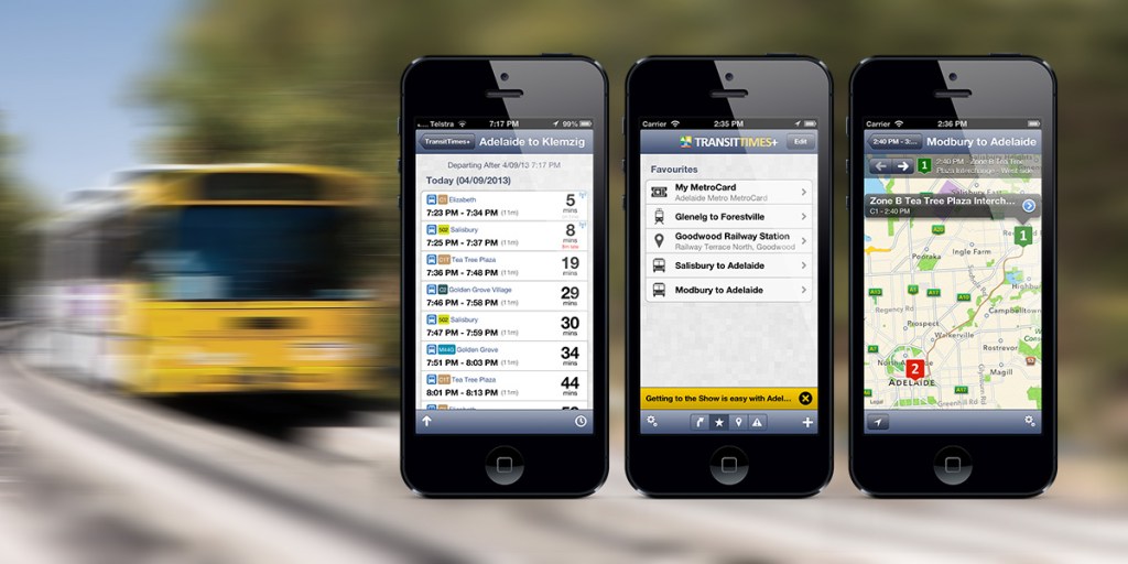 The TransitTimes+ app displays realtime location data about South Australia's bus fleet.