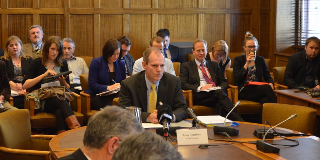 Tony Harrison appearing before the upper house inquiry this morning.