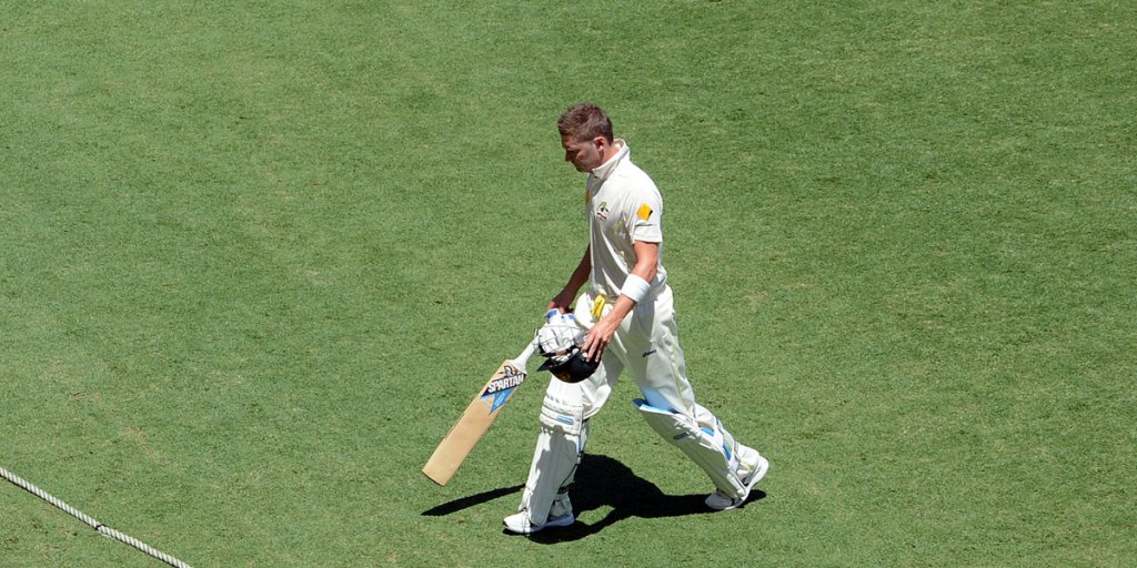 Michael Clarke trudges off the Gabba after being dismissed for 1.