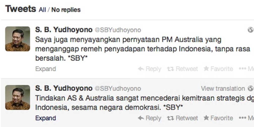 Indonesian President Susilo Bambang Yudhoyono has taken to Twitter to condemn claims Australian spies tapped his phone.
