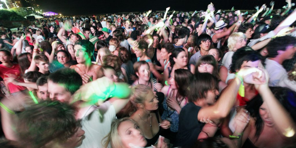 Thousands of young people party during the Schoolies festival on the Gold Coast.