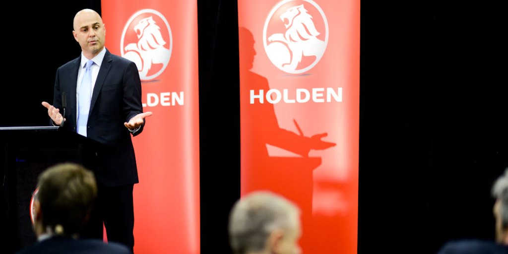 Holden's Mike Devereux announcing that the company will stop building cars in Australia. Photo: Nat Rogers/InDaily