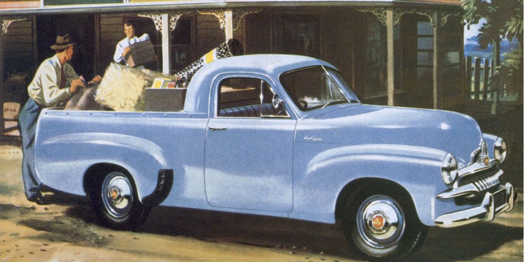 An illustration of a Holden FJ ute. 