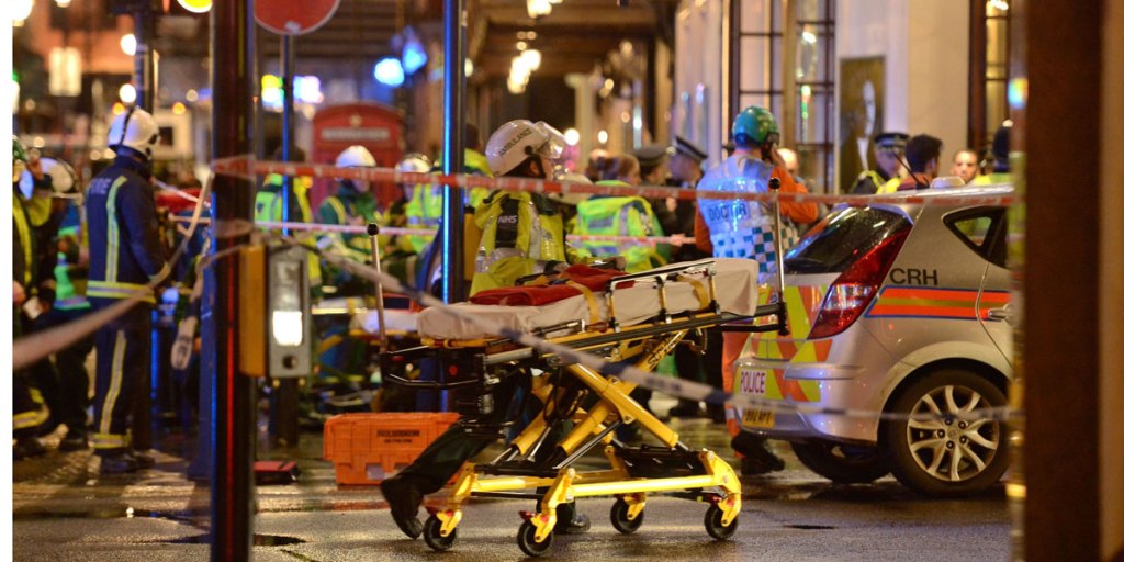 Emergency services attending the scene at the Apollo Theatre in central London.
