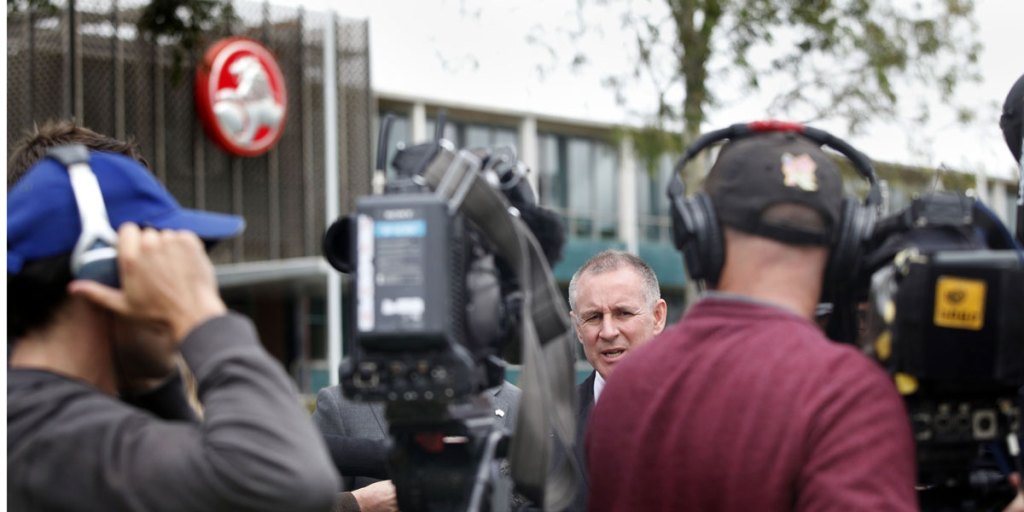 Jay Weatherill talking to the media outside Holden's Elizabeth factory.