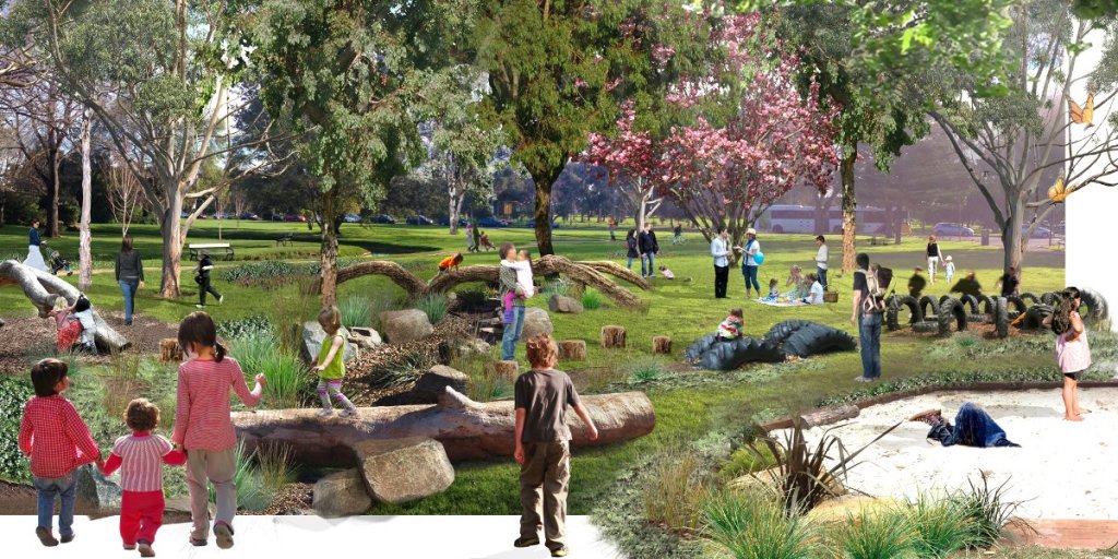A render of what a natural playground might look like. Artist: Alex Ricketts