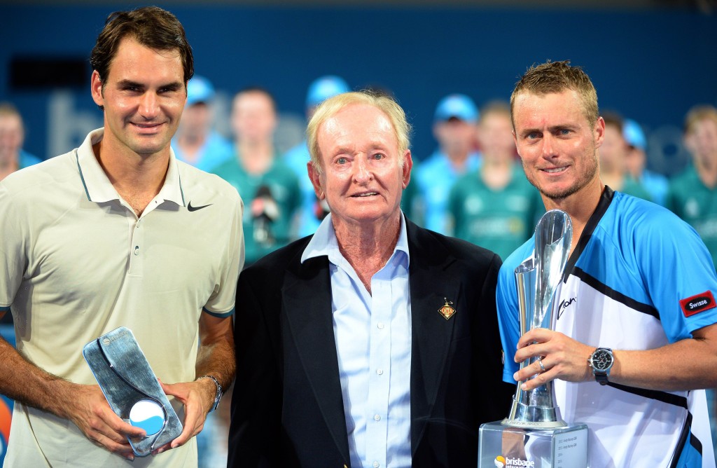 Federer (left), Laver and Hewitt