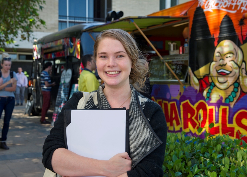 Caitlyn Hoey, a former Extension Studies student, is undertaking a double degree in Laws and Legal Practice/International Studies
