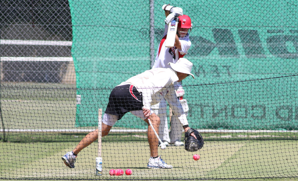 Travis Head practises with the pink ball. Image by Peter Argent.