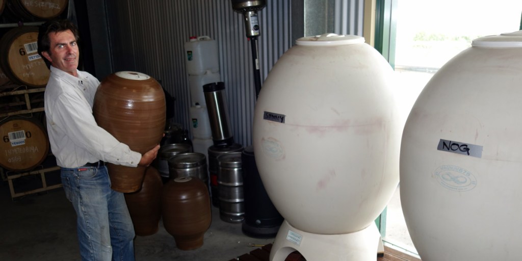 Potter John Ullinger is pushing amphorae one step further: fermenting and drinking wine in vessels made from the earth of its vineyard. Photo: Philip White 
