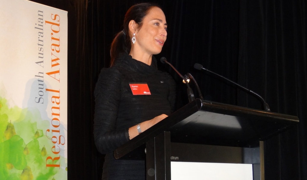 Brand South Australia CEO Karen Raffen addressing guests at a 2013 SA Regional Awards presentation night