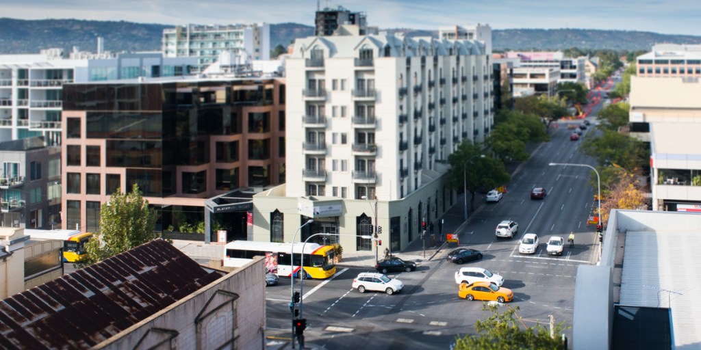The view south along Frome Street, with the bike lane works visible in the distance. Photo: Nat Rogers/InDaily