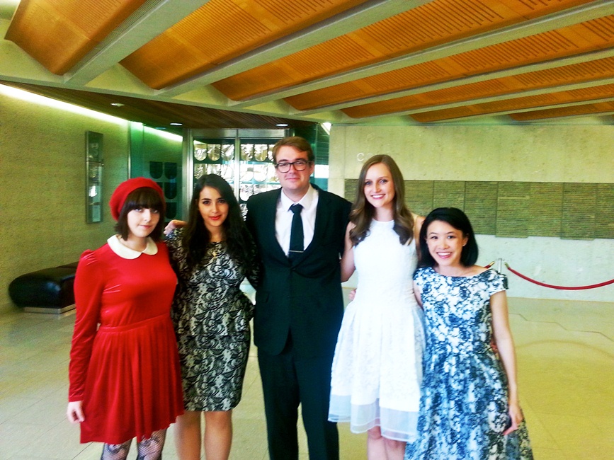 Emma Gorman, Olivia D'Arienzo, Marina William and Jacqueline Lau with their Jessup Moot coach, Michael Swanson. 