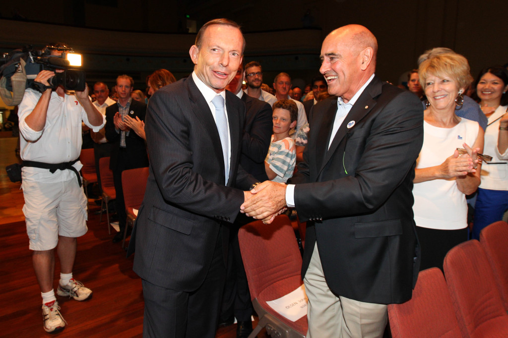 Prime Minister Tony Abbott (left) with former SA premier John Olsen