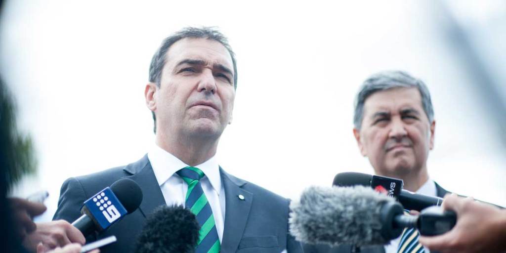 Steven Marshall during the election campaign with senior frontbencher Rob Lucas. Photo: Nat Rogers/InDaily
