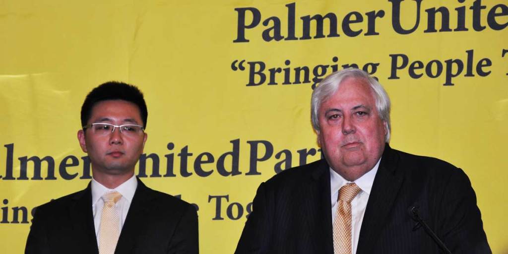 Clive Palmer (right) with his party's lead candidate for the re-run WA Senate election, Zhenya "Dio" Wang.