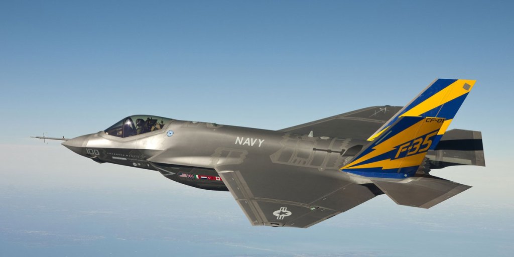The F-35C Joint Strike Fighter during a test flight over the US state of Maryland.