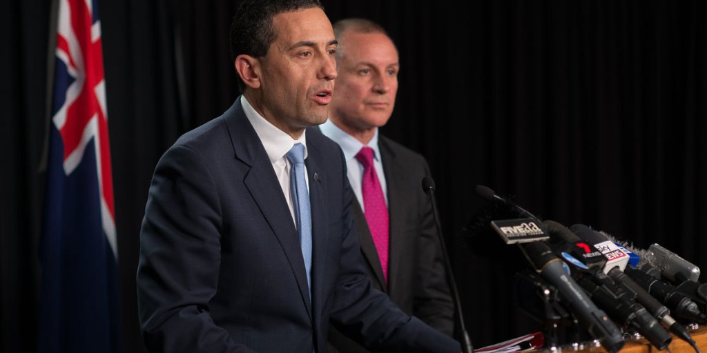 Treasurer Tom Koutsantonis with Premier Jay Weatherill. Photo: Nat Rogers/InDaily
