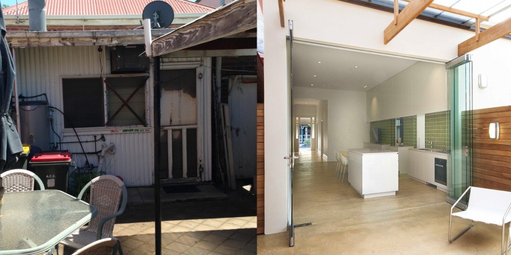 Before and after renovation - blending old with new, inside with outside