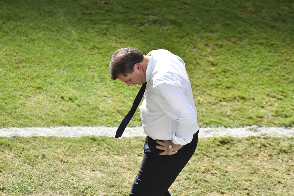 Coach Ange Postecoglou on the sidelines against Spain today