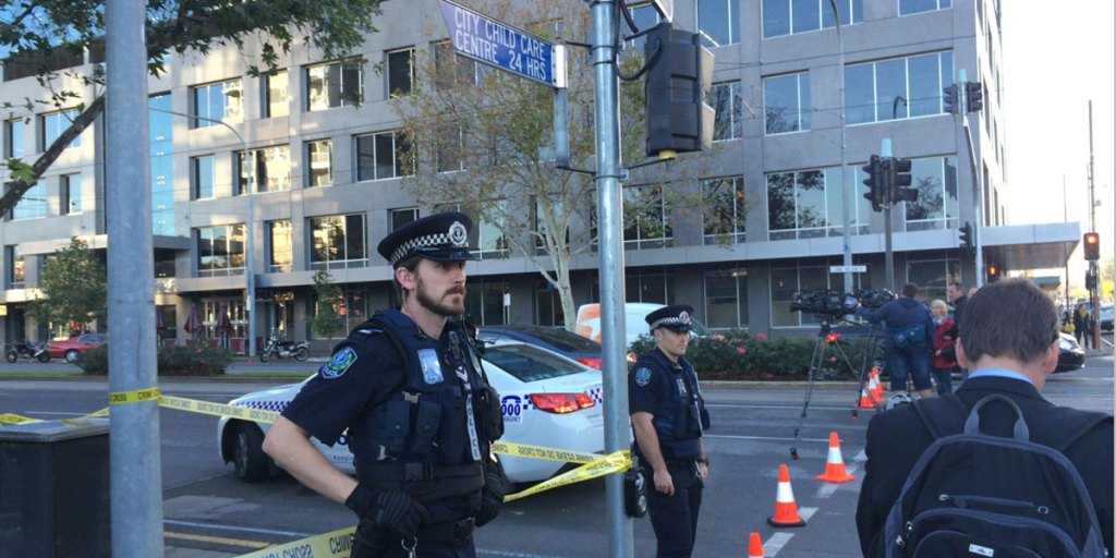 Police guard the scene of the stand-off.