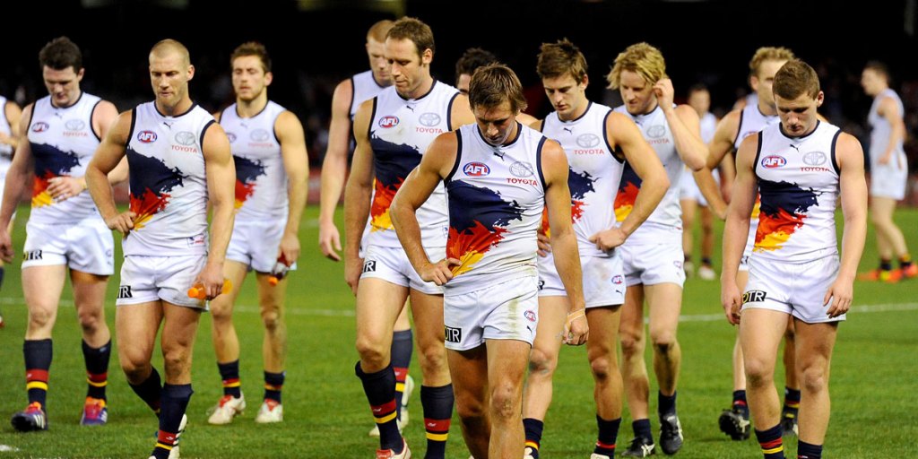 The yoyo Crows trudge off after losing to the Bombers on the weekend.